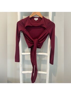 SUPERDOWN revolve burgundy cut out wrap crop top size xs